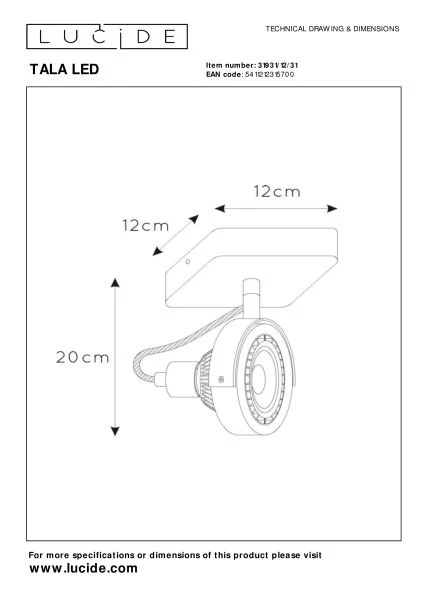 Lucide TALA LED - Spot plafond - LED Dim to warm - GU10 (ES111) - 1x12W 2200K/3000K - Blanc - TECHNISCH